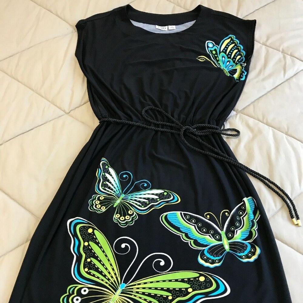 CATO Black Cap Sleeve Dress w Butterflies Prints.